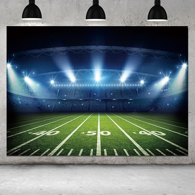 8x6ft Football Stadium Photography Backdrop with Bowl Night Spotlight for Party Decoration Football Field Backdrop Photo Booth Props - Image 2