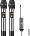 TONOR Wireless Microphone, 2 * 15 Channel Dual UHF Metal Cordless Handheld Mic System with Rechargeable Receiver, for Karaoke, Singing, Party, Wedding, DJ, Speech, 200ft, Silver, 2Mics by TONOR