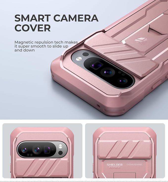 Dexnor for Google Pixel 9 Pro Case with Slide Camera Cover & Built-in Screen Protector & Heavy-Duty Kickstand,Full-Body Protective Cover Rugged Bumper Cases for Pixel 9 Pro,Peony Pink(2024) - Image 3