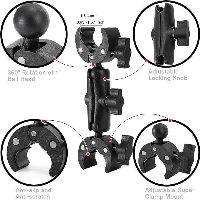 Foraineam Double Mount Camera Clamp Bracket, Umbrella Mount Motorcycle Bike Handlebar Clamps, Super Clamp Monitor Magic Arm, Crab Plier Clip for Desktop, Wagon, Selfie Stick, Photo Studio Light Stand - Image 4