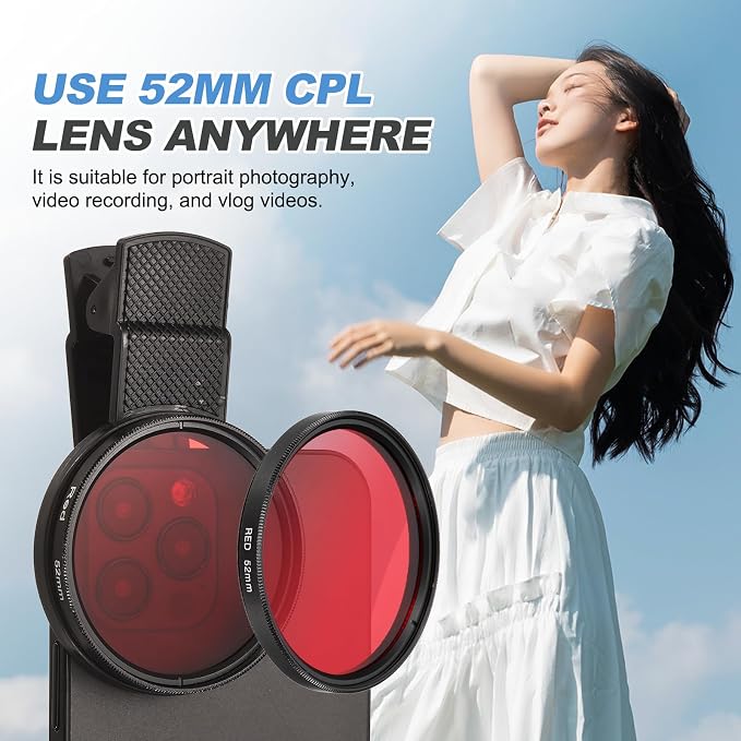 PATIKIL 52mm Phone Camera Lens, Clip-On Full Color Filter Circular Polarizing Lens for Most Smart Phones and DSLR Cameras, Red - Image 7