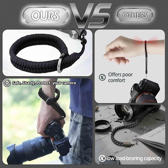 Paracord Camera Wrist Strap Lanyard-Quick Release for DSLR Mirrorless Black | Adjustable wrist size,High-strength paracord material, lightweight 1.16oz, secure metal clasp,Fits Canon Nikon Sony Fuji - Image 3