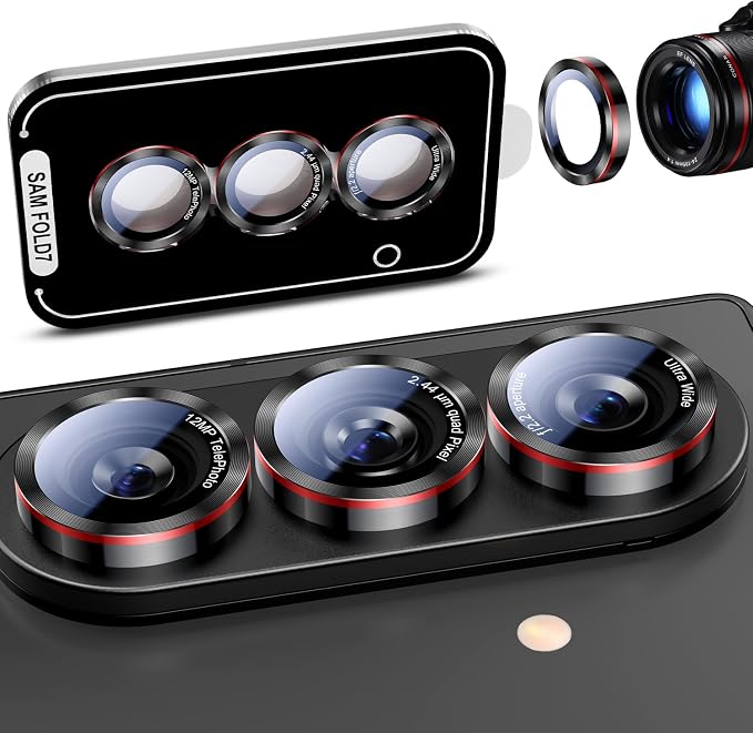 Uyiton for Samsung Galaxy Z Fold 8 Ultra/Z Fold 7 Camera Lens Protector | Military-Grade Sapphire Glass Rear Camera Screen Cover - Strong Adsorption Ultra HD Clear Lens Protector, Black+Red (8 inch) - Image 8