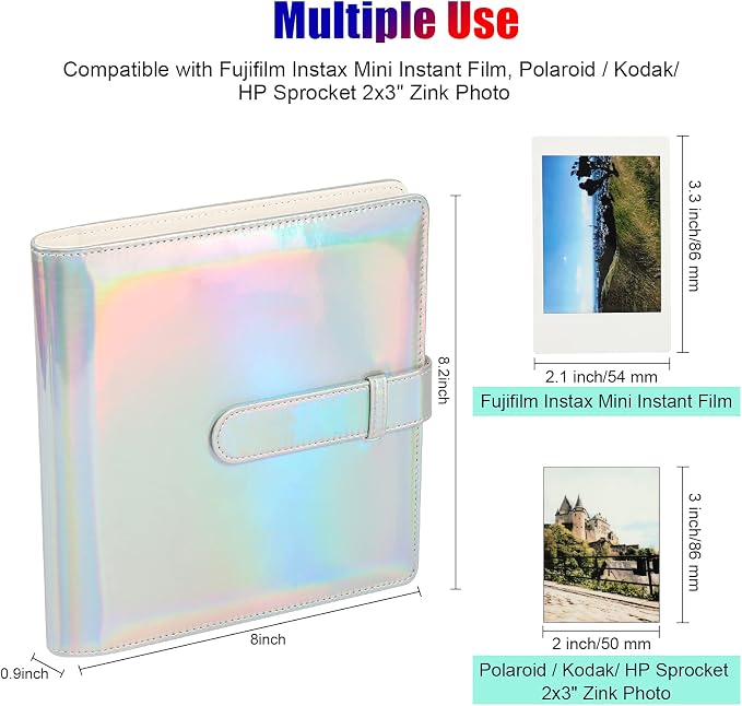 Veicevol 256-Pocket 2x3 Photo Album for Instax Mini and Polaroid | PU Leather Cover Keeps, Fits Instax Mini and Polaroid 2x3 Photos, Protects Travel, Wedding and Family Memories - Image 3