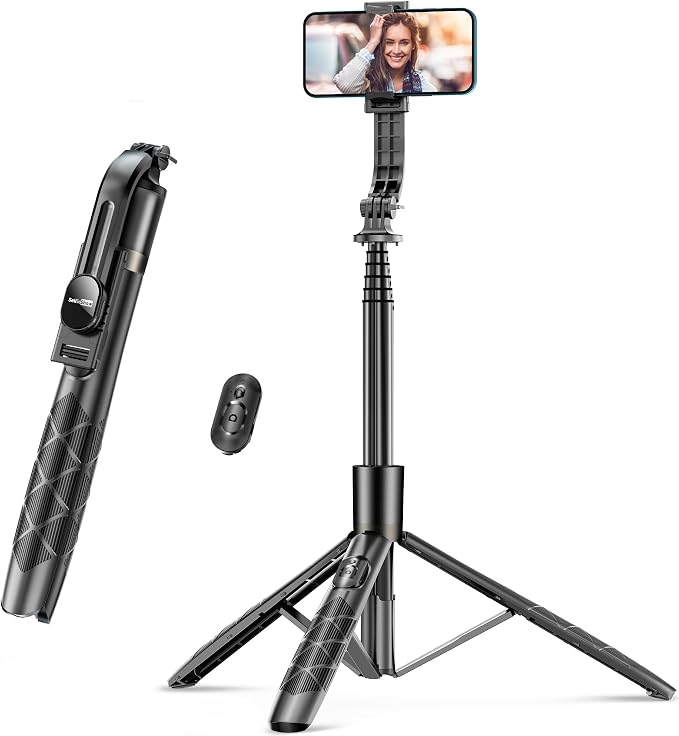 62" Aluminum Alloy Selfie Stick Phone Tripod with Wireless Remote Compatible with iPhone 17 16 15 14 13 pro Xs Max Xr X, Android/Samsung Smartphone Expandable for Travel Selfies Video Recording Vlog by SelfieShow