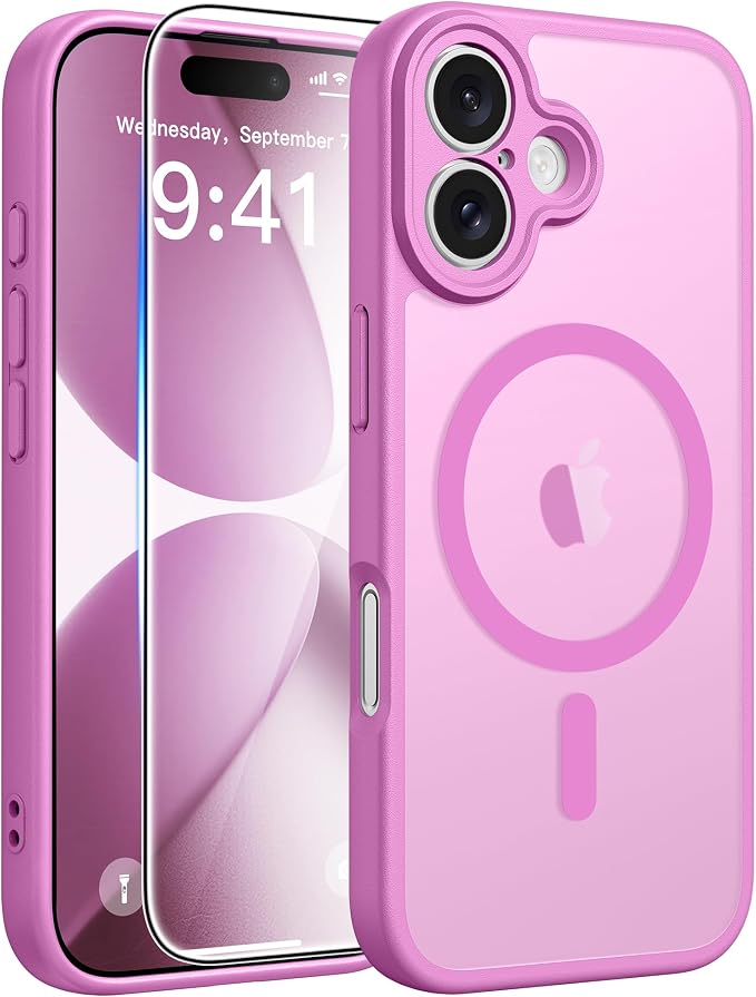FNTCASE for iPhone 17 Case, Compatible with Magsafe, Glass Screen Protector | Full Camera Protection, Translucent Matte, 14FT Military Grade Drop Proof, Shockproof Protective Phone Cover, Pink by FNTCASE