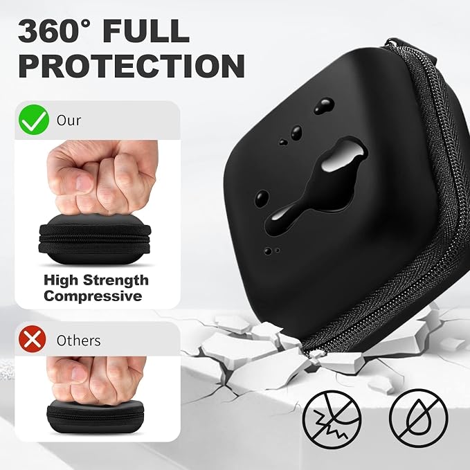 Square Earbud Case Portable EVA Storage Bag Cell Phone Accessories Organizer with Carabiner for Wired/Wireless Earphone, Earbud, Earpieces, SD Memory Card, Camera Chips, Tech Pouch, Black - Image 2
