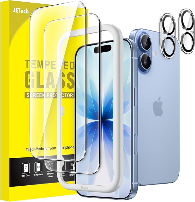 JETech Screen Protector for iPhone 17, 2+2 Pack | with Camera Lens Protector, HD Clear Tempered Glass, Anti-Scratch Protection, Easy Installation Tool by JETech