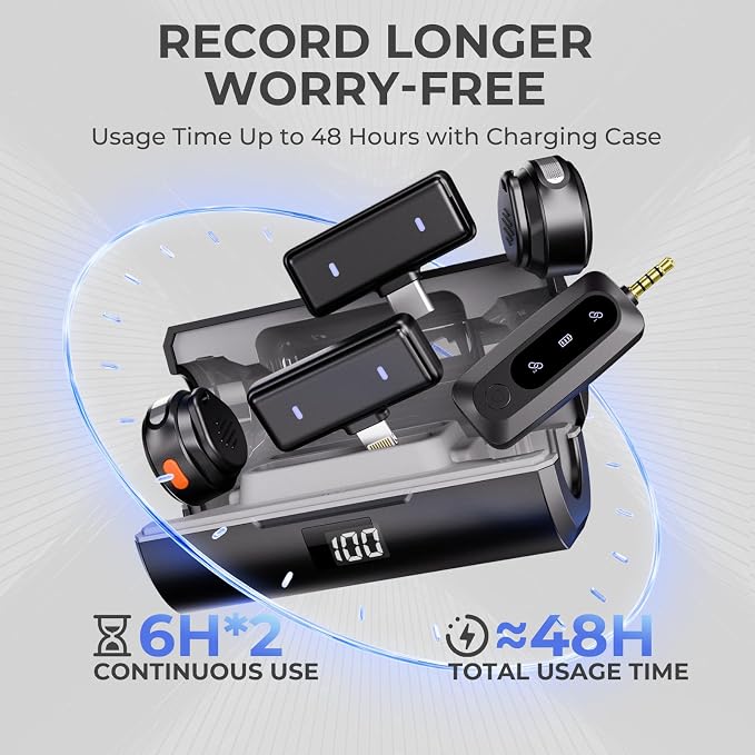 Moman Wireless Lavalier Microphone 3-in-1 Set for iPhone/Android/Camera/Laptop/PC, 48H Video Recording Active Noise Cancellation Lav Mic, Mini Clip/Magnetic Microphones for Lightning/USB-C/3.5mm - Image 6