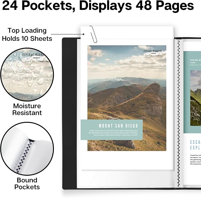 Dunwell Presentation Book 24-Pocket 5.5x8.5, Plastic Sleeves, 2-Pack, Black | Acid-Free Poly, Displays 48 Pages, Tear-Resistant Sleeves, Ideal for Documents & Artwork - Image 5