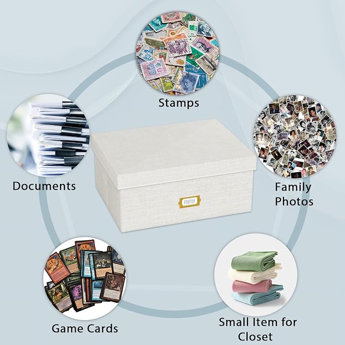 Decorative Photo Storage Box, Linen Photo Box Holds 1700 5x7 Pictures Beige | Photo Storage Containers with 8 Dividers, Memory Keepsake Organizer for Photos, Scrapbook Supplies, Cards, Stamps,Archive Box - Image 4