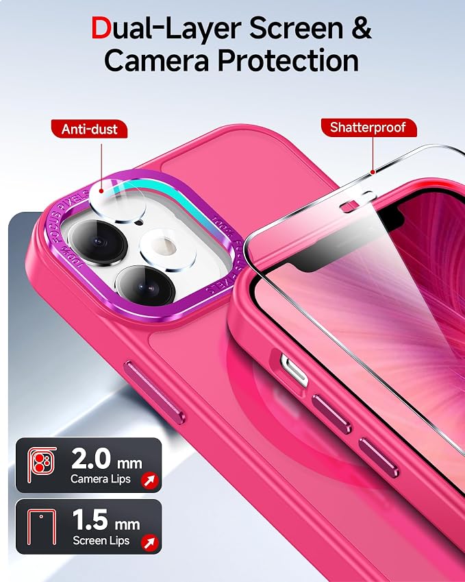 LeYi for iPhone-13 Mini Phone Case/iPhone-12 Mini Case:[ Screen Protector X2+ Camera Cover X2] Compatible with Magsafe i 13mini 12mini Cases Slim Magnetic Protective Rugged Fundas para, Hot Pink - Image 3