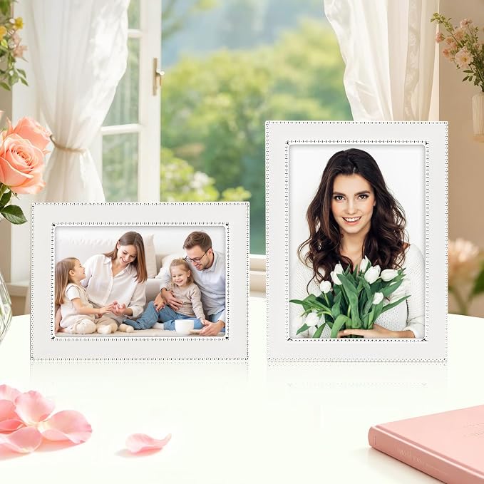 Premium Metal Picture Frame 5x7 Inches with Velvet Back Cover - Elegant and Durable Photo Frame for Displaying Cherished Memories, Perfect as Desk Decor, Home Office Accessory,White picture frame - Image 2