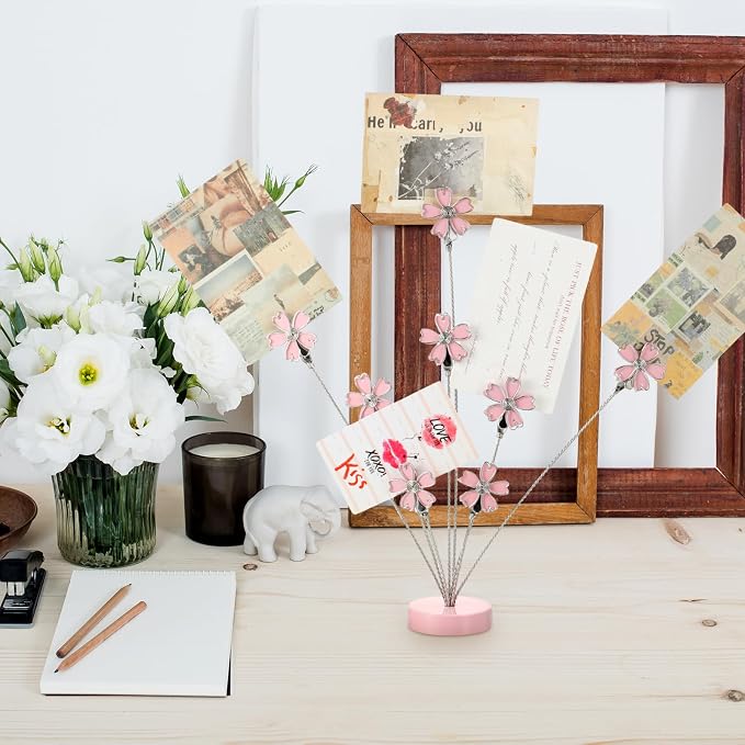Tandefio 8 Branch Gift Card Tree Holder, Photo Stand with Clips, Pink | Picture Clips for Family & Wedding Photo, Money Memo Note Display, Christmas Organizer Stand, Office Desk Decor Accessory - Image 7