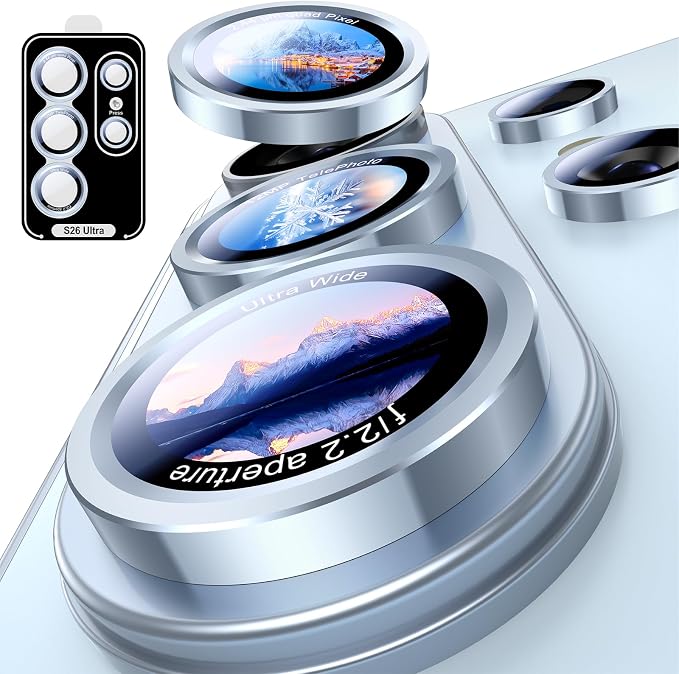 Uyiton for Samsung Galaxy S26 Ultra Camera Lens Protector, Unique Design | Case-Friendly, Ultra-Thin, Military-Grade Sapphire Glass with Aluminum Metal Rear Camera Screen Cover, Sky Blue by Uyiton