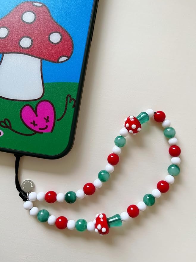 Drawwind Phone Charm Strap Cute Wrist Straps Cell Phone Charm String Y2K Aesthetic Lanyard Wristlet Chain for Case Camera AirPods Bags Keychains (Red Mushroom) - Image 2