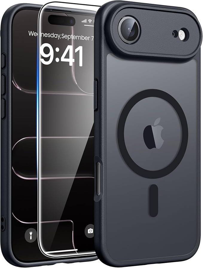 FNTCASE for iPhone Air Case, Fit for Magsafe, with Glass Screen Protector | Full Camera Protection, Translucent Matte, 14FT Military Grade Drop Proof, Shockproof Protective Phone Cover, Black by FNTCASE