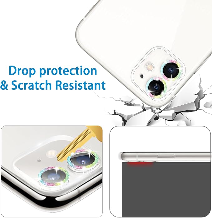 3 Pack Dengduoduo Camera Lens Protector for iPhone 11 & iPhone 12 Mini,Glitter Bling Sparkle Ultra HD, Tempered Glass, 9H Hardness, Anti-Scratch, Case Friendly, Easy to Install [No Affect on Night Shots] - Image 6
