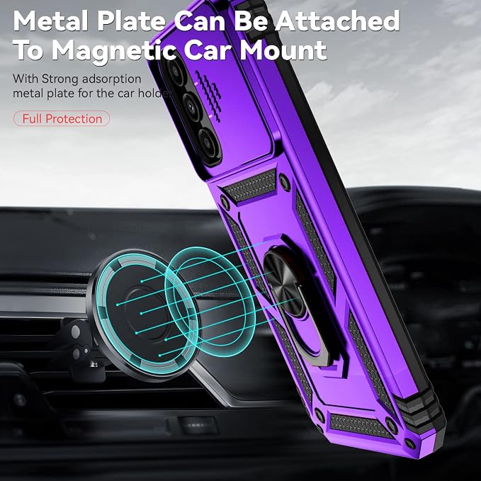 for Samsung Galaxy A14 5G Case with Screen Protector & Camera Lens Cover, [Military Grade] 16FT Drop Tested, Magnetic Kickstand Rugged Shockproof Protective Case for A14 5G, Purple - Image 2