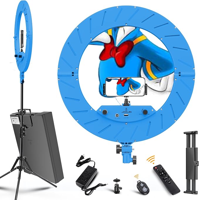 Ring Light 18 INCH Kit,55W6700k Dimmable LED Light, Tripod Stand, Remote Controller,Box for Camera,Smartphone,YouTube,TikTok,Self-Portrait Shooting,CRI95 (Maya Blue) by JJJINAJIN18RINGLIGHT