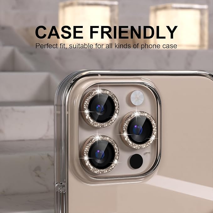 Choiche for iPhone 16 Pro/iPhone 16 Pro Max Camera Lens Protector | Ultra HD, Bling 9H Tempered Glass Camera Cover Screen Protector Metal Ring Decoration Accessories (Glitter-Titanium Desert) - Image 4
