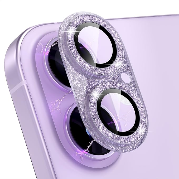 Choiche for iPhone 17 Camera Lens Protector, Glitter-Lavender | Bling Metal Camera Cover with 9H Tempered Glass Lens Screen Protector Accessories, Strong Adsorption, Case-Friendly by Choiche