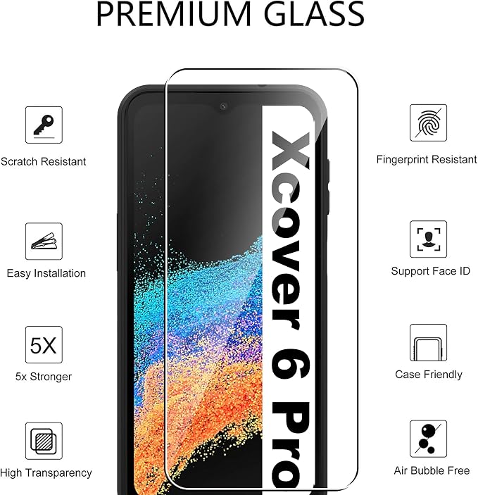 for Samsung Galaxy Xcover 6 Pro Screen Protector(2 pack) Tempered Glass flim+Galaxy Xcover 6 Pro case,9H Hardness,Anti-Scratch, Case Friendly, Anti-Fingerprint,Shock-Absorption - Image 2