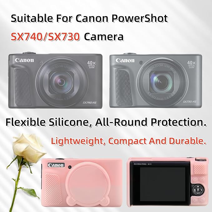 Camera Case for Canon PowerShot SX740/ SX730 Digital Camera, SX740 HS Case | Soft Silicone Protective Case Removable Lens Cover, Comes with 2 Screen Protectors and 1 Wrist Strap. (Smoked Pink) - Image 2