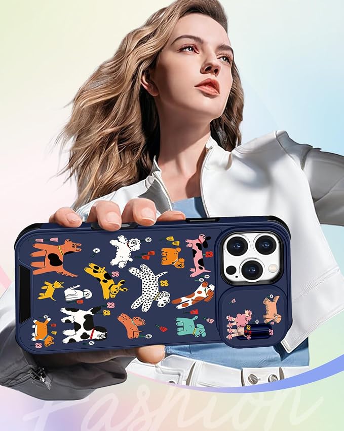Buleens for iPhone 16 Pro Case 6.3 Inch - with Ring Stand & Camera Cover Aesthetic Cute Designed for Women Girls Girly Cartoon Kawaii Dogs Phone Case for iPhone 16 Pro Compatible with Magsafe - Image 6
