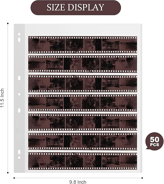 50 Pcs 35mm Film Negative Sleeves Film Negative Storage Album 35mm Size Negative Pages Holds Seven Strips of Six Frames Help You Collect and Organize Film - Image 2