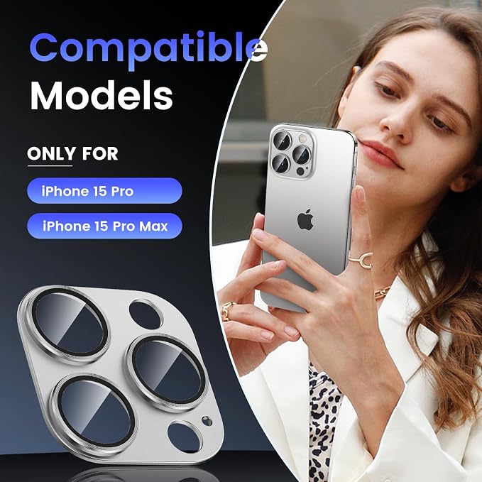 Tensea for iPhone 15 Pro Max/iPhone 15 Pro Camera Lens Protector | Metal Aluminum Alloy Tempered Glass Cover Camera Screen Protector Accessories, Case Friendly - Image 2