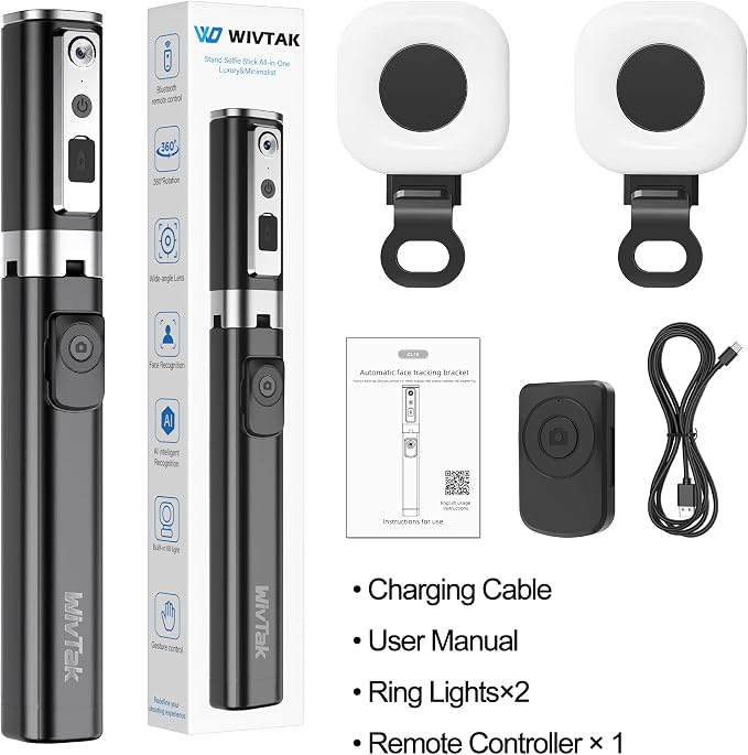 Auto Face Tracking Tripod for iPhone, Android & Camera, 60" Extendable Selfie Stick Tripod with Light and Remote, No App, 360° Rotation Phone Holder for TikTok, YouTube, Vlog, Live Streaming - Image 9