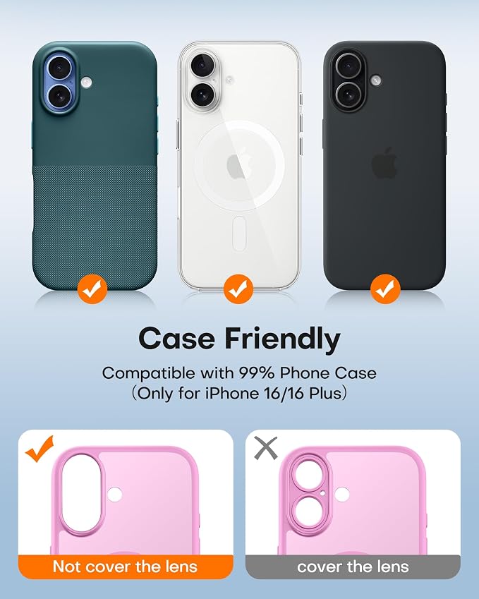 TAURI 2 Pack for iPhone 16/iPhone 16 Plus Camera Lens Protector, Pink | Full Coverage Military-Grade Shatterproof, Upgrade AR Anti-Reflection Ultra Clear Transmission & Case Friendly - Image 4