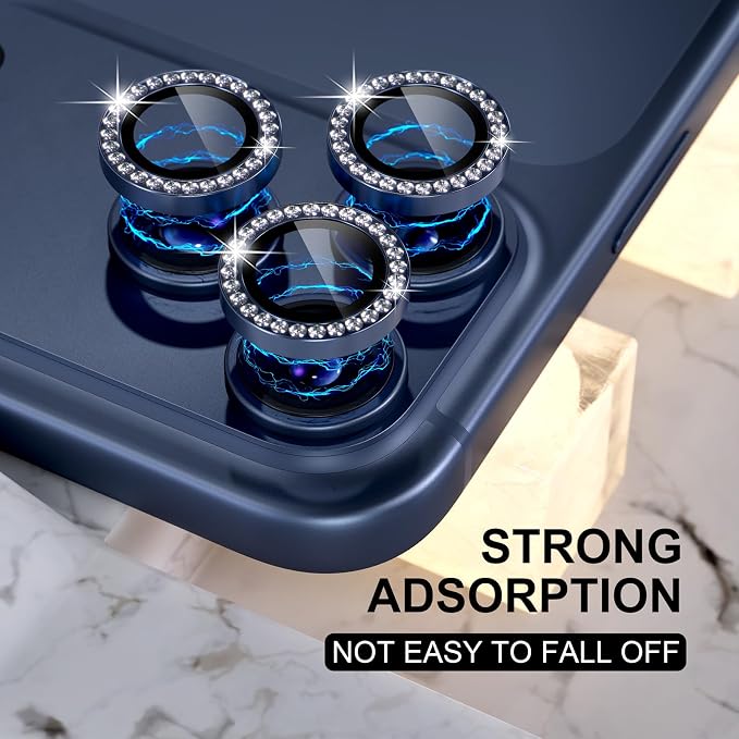 Choiche for iPhone 17 Pro/iPhone 17 Pro Max Camera Lens Protector | Ultra HD, Bling 9H Tempered Glass Camera Cover Screen Protector Metal Ring Decoration Accessories (Diamond-Blue) - Image 6