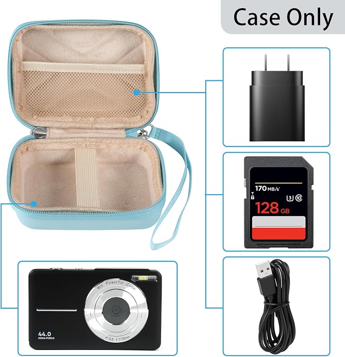 Digital Camera Case for AbergBest 21 Mega Pixels 2.7" LCD Rechargeable HD/Kodak Pixpro/Canon PowerShot ELPH 180/190/Sony DSCW800/DSCW830 Cameras, Travel Carrying Protective Case for Camera- Lightblue - Image 5