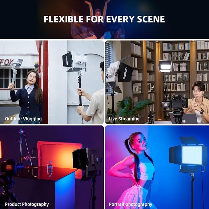 Godox LP400R RGB LED Video Light with Barndoor, 36W 1800K-10000K 6480Lux LED Panel Light with 14 FX Effects APP Control CRI/TLCI 96+ Dimmable 0-100% Studio Soft Lights for Photography - Image 5