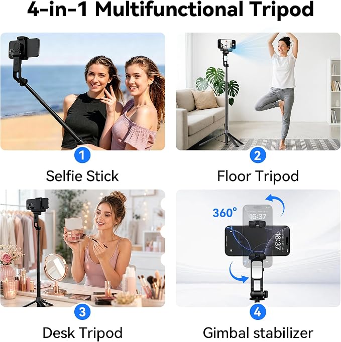 2026 Upgrade Auto Face Tracking Selfie Stick Tripod for iPhone with Light 360 °that Follows Your Movement 70.9" Phone Tripod Stand with Remote for Content Creator Vlog Live Stream Video Recording - Image 5