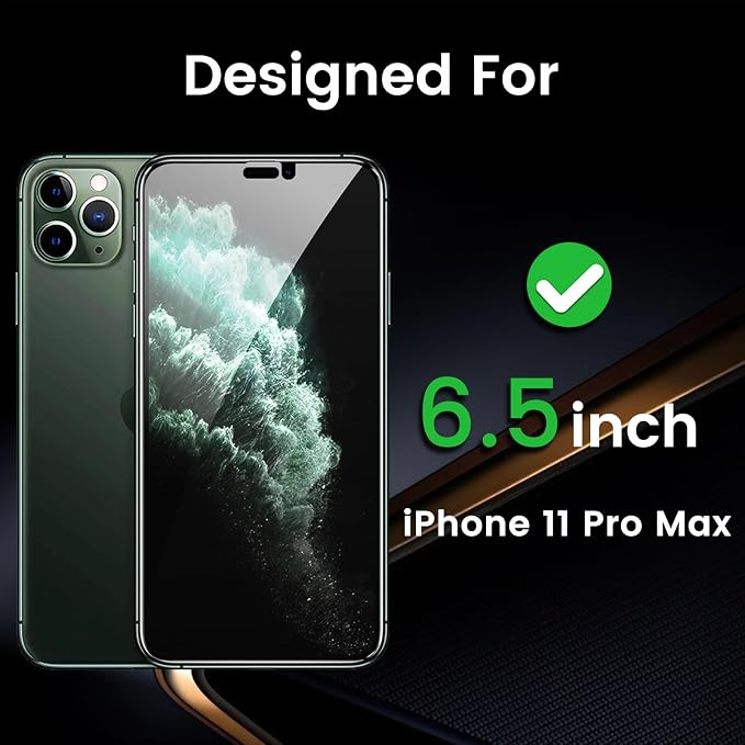 Romkasi 3 Pack Privacy Screen Protector for iPhone 11 Pro Max 6.5 Inch with 3 Pack Camera Lens Protector, Anti Spy Tempered Glass Film, Anti-Scratch, Touch Sensitive, Case Friendly - Image 3