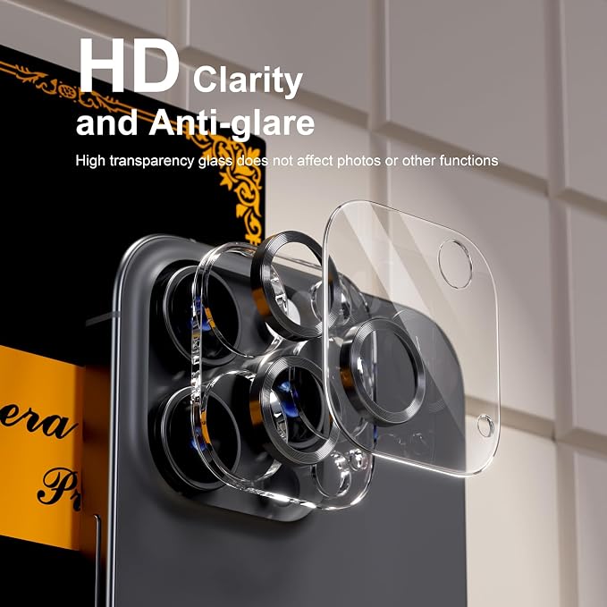 for 6 Pack iPhone 15 Pro/iPhone 15 Pro Max Camera Lens Protector [Drop Protection] [Case Friendly] [Easy Installation] 9H Tempered Glass Camera Screen Protector Cover, CD Black - Image 7