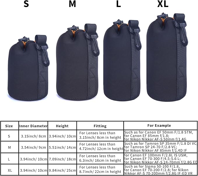 Large Camera Lens Pouch, Thick Protective Neoprene Bag Storage Cover Case with Drawstring Design, Soft Plush Interior, Compatible for Canon, for Nikon, for Sony DSLR Lenses (L Size) - Image 4