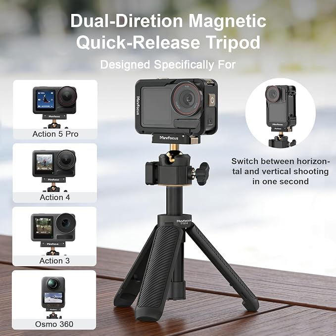 Mini Extension Tripod with Magnetic Quick Release Compatible with Osmo Action 5 Pro/4/3, Osmo 360, 2-in-1 Extendable Selfie Stick Tripod 360° Ball Head & Cold Shoe Mount Handle Grip/Extendable Rod | Travel Handle Grip for Action 5PRO/4/3|Cold Shoe Moun... - Image 3