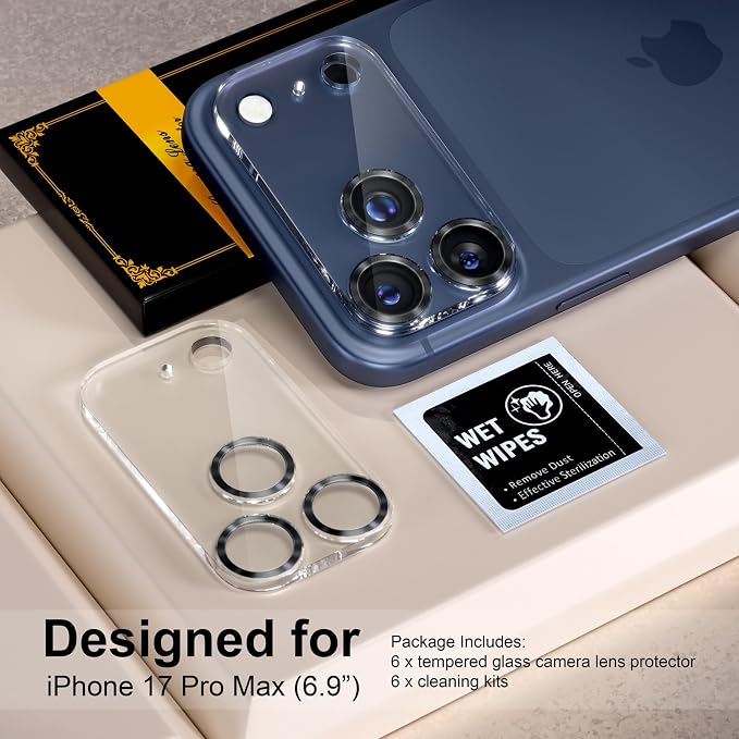 for 6 Pack iPhone 17 Pro Max Camera Lens Protectors, CD Black | [Drop Protection] [Case Friendly] [Easy Installation] 9H Tempered Glass Camera Screen Protector Cover Accessories 6.9-inch - Image 2