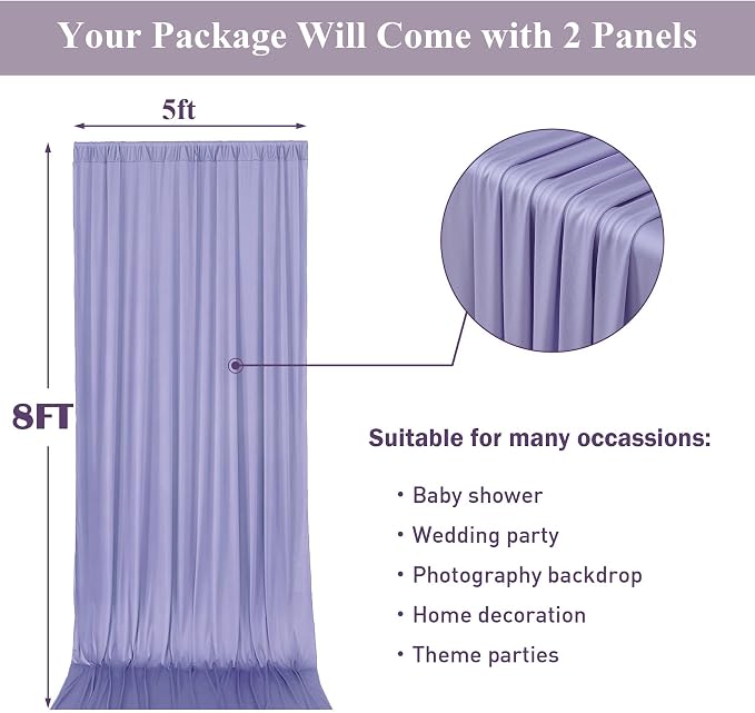 10x8 ft Wrinkle Free Lavender Light Purple Backdrop Curtain Drapes, Polyester Wedding Curtains Party Background for Baby Shower Birthday Parties - Image 5