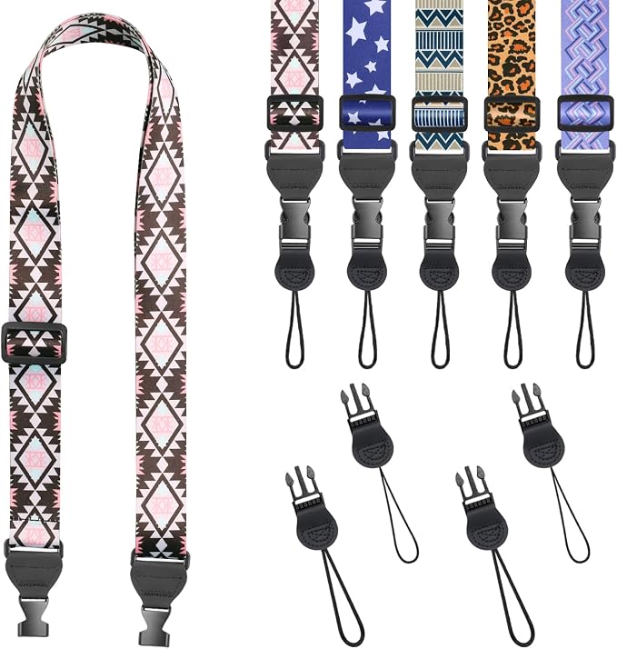 FIEIL Brown and Pink Rhombus Shoulder Strap, Adjustable Camera Strap with 2 Sets of Quick-Release Buckles, Comfortable Neck Strap for iPad, Tablet, Camera, Laptop, Binocular, Luggage Bag by FIEIL
