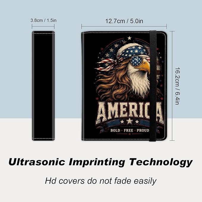 Small Photo Album 4x6, 60 Pockets Holds 120 Photos, Slip-in Pocket Photo Storage Book with Black Elastic Band for Family Wedding Baby Travel Pictures, Vintage Bald Eagle Usa Flag - Image 2