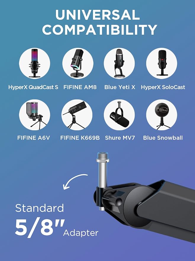 InnoGear Mic Arm Microphone Boom Arm Cable Management for Blue Yeti FIFINE | Desk Mount, Built-in Cable Channel, Extendable, Work with Shure, 3.5 lb Weight Capacity, Heavy-Duty, Easy-to-attach Clamp - Image 3