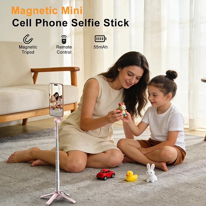 Upgrated 5-in-1 Magnetic Selfie Stick with Remote for Cell Phone 360° Rotation.Can Transforms into Mini Tripod/Camera Grip/Handheld Stabilizer/Phone Stand.Extend to 25 inches - Image 3