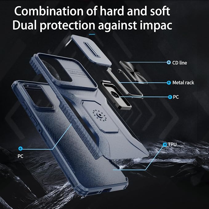 for Moto Edge 2024 Case,with Sliding Camera Lens Cover,HD Screen Protector,360° Rotating Ring Kickstand, Military-Grade Shockproof Protective Cover for Motorola Moto Edge 2024,Blue - Image 4