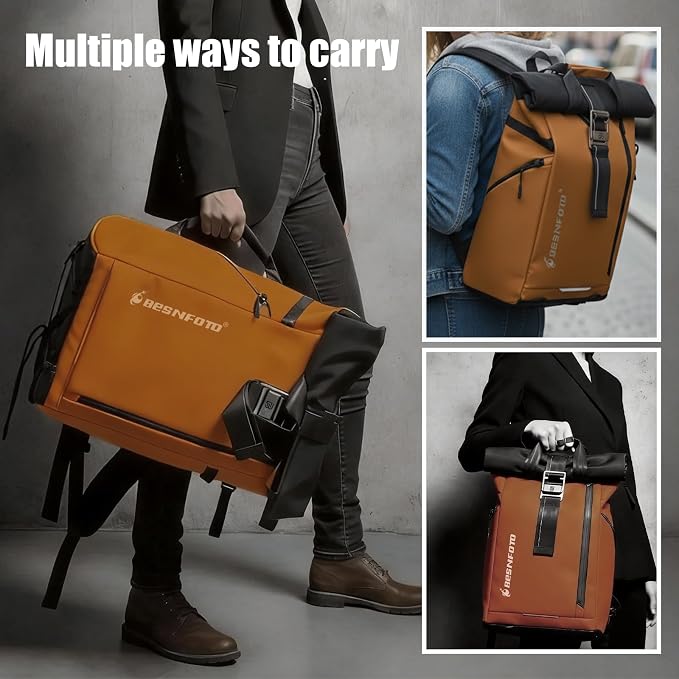 Camera Backpack, Waterproof Travel Camera Bag for Photographer Expandable Roll Top Photography Case for DSLR SLR Mirrorless Camera Fit up to 15.6 inch Laptop with Rain Cover - Image 5