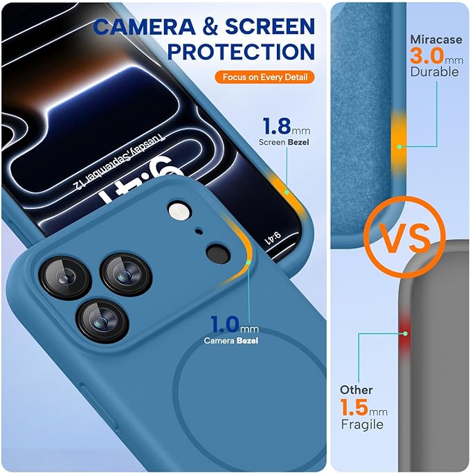 Miracase Silicone & Magnetic for iPhone 17 Pro Max Case, Capri Blue | Compatible with MagSafe, Camera Control Cover, Premium Silicone Cover Shockproof Drop Protection Phone Case for 17 Pro Max - Image 3